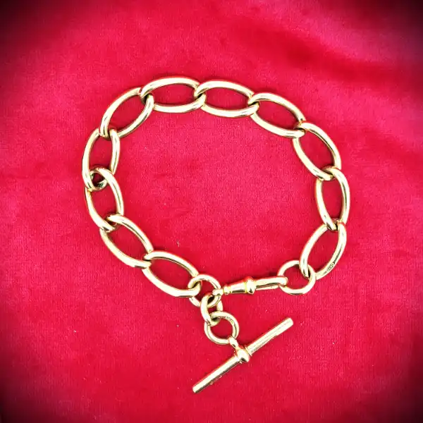 Date 1912! Chunky 9ct Gold Rounded Curb Albert Bracelet 