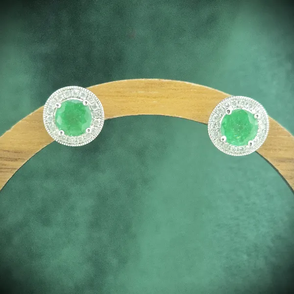 Emerald & Diamond Cluster Earrings