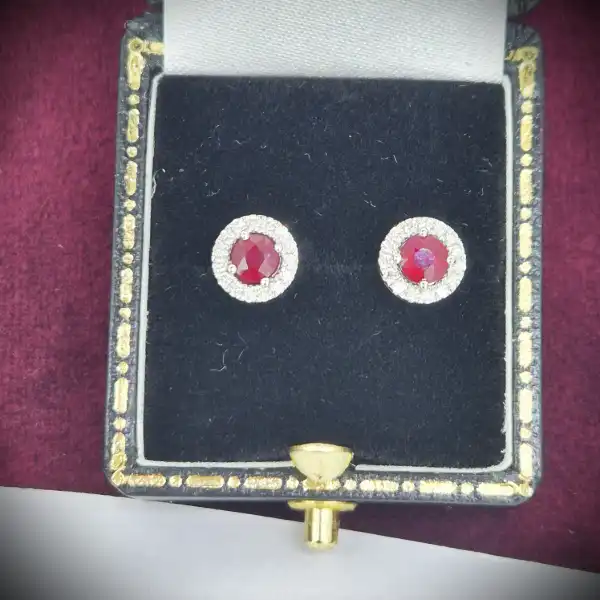 18ct White Gold Ruby & Diamond Stud Earrings