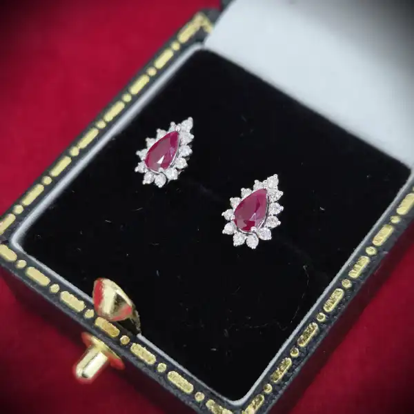 Diamond and Ruby Pear Drop Earrings in 18ct Yellow Gold