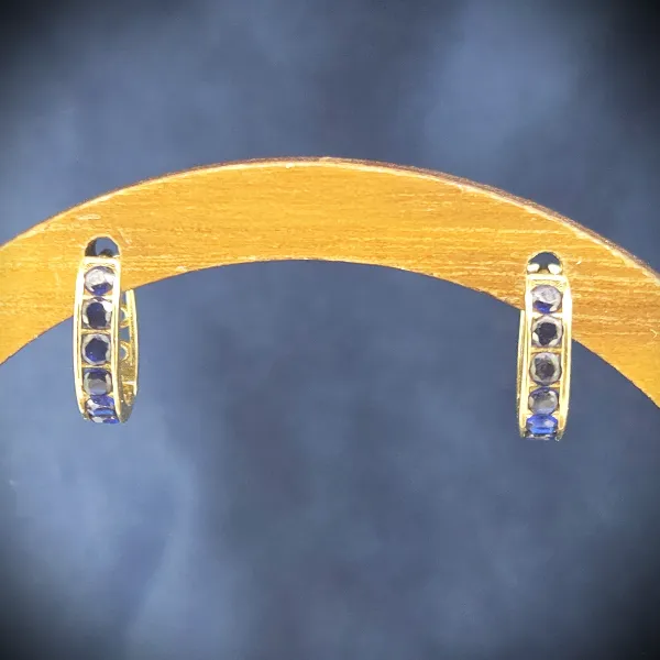 9ct Gold 11mm Sapphire Blue CZ Huggie Earrings