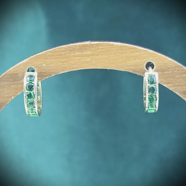 9ct Gold 11mm Emerald Green CZ Huggie Earrings