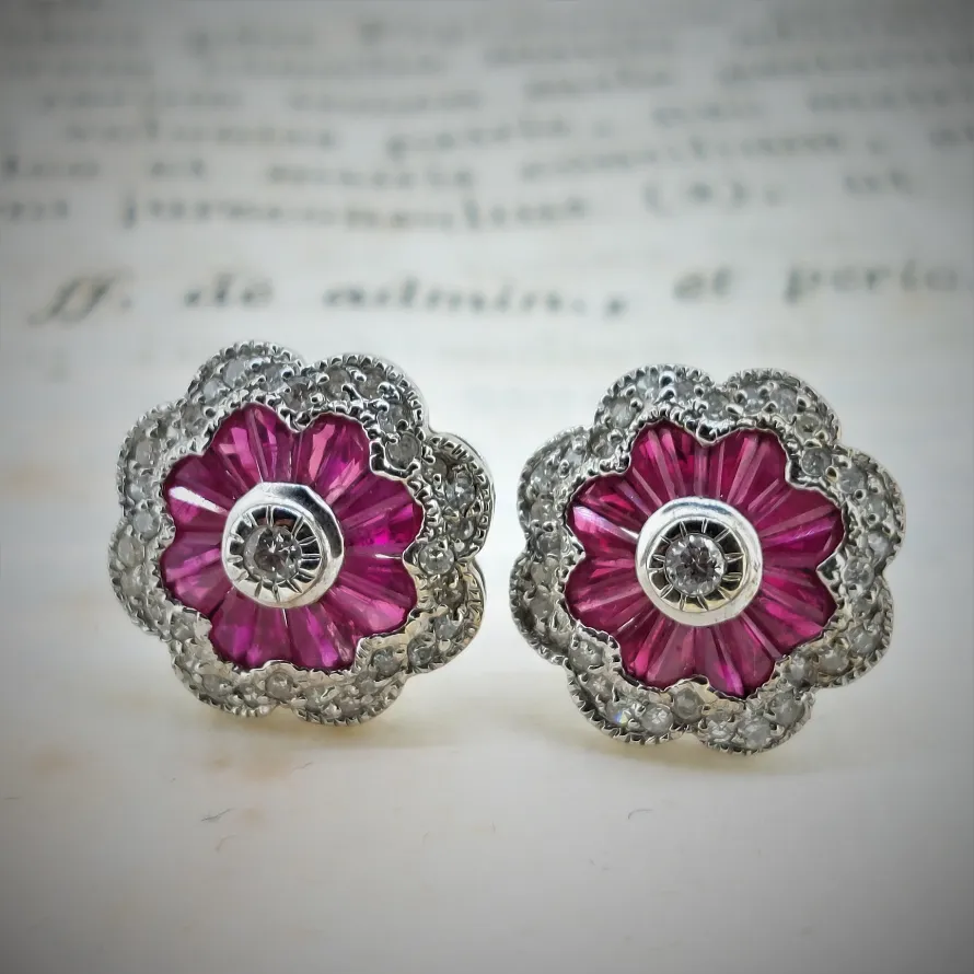 Art Deco Style Diamond & Ruby Earrings