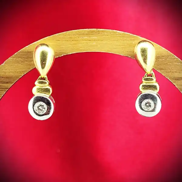 18ct Yellow and White Gold Diamond Drop Stud Earrings