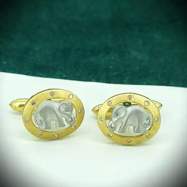 18ct Gold Elephant Cufflinks with Diamonds