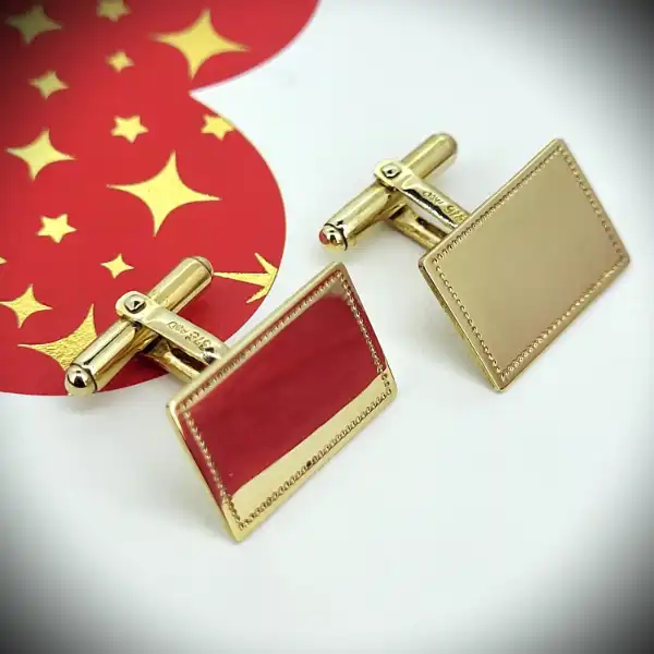 9ct Gold Rectangle Cufflinks with Milled Edge 
