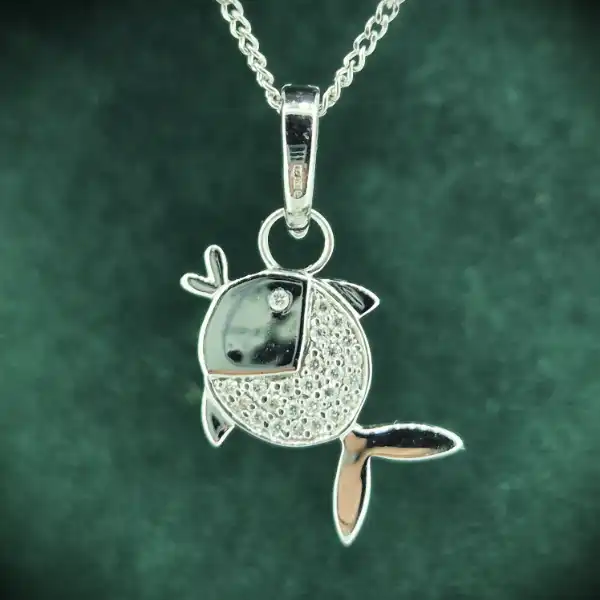18ct White Gold Diamond Fish Pendant/Charm with Chain