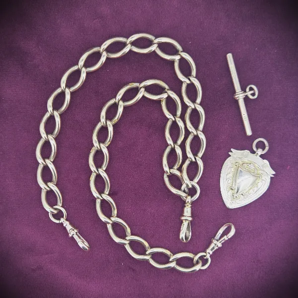 Loose Link Rose Gold Antique Albert Chain with Removeable T-Bar & Medal