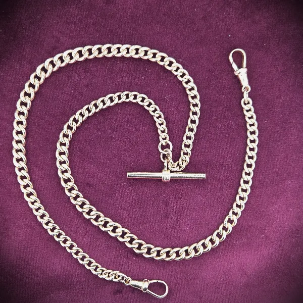 Antique Rose Gold Albert Chain with T-Bar - 20 Inches