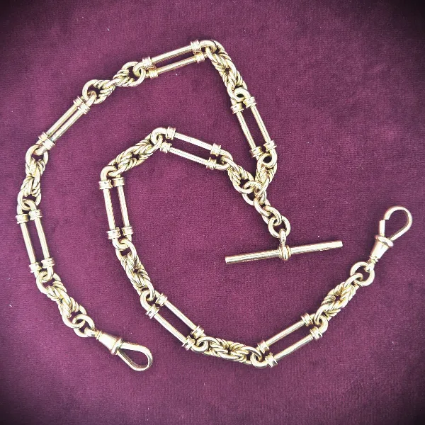 9ct Rose Gold Heavy Trombone Link Albert Chain