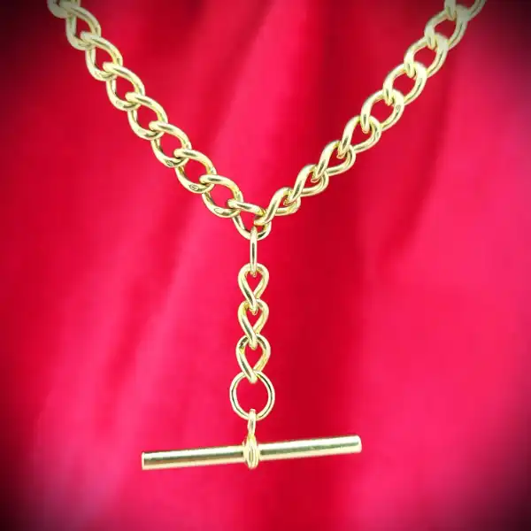 Antique 9ct Gold Rounded Curb Necklace with T-Bar