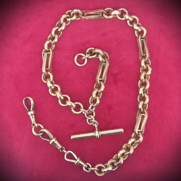 Fancy Antique Rose Gold Albert Chain with T-Bar