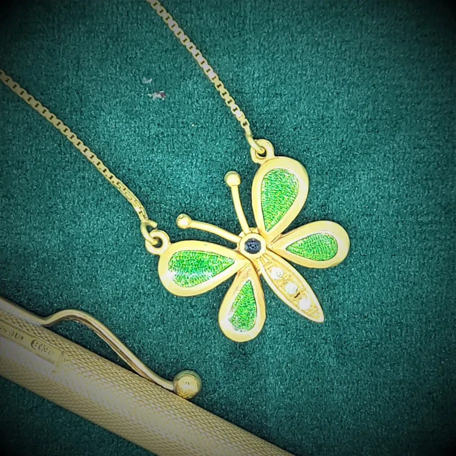 Enamel & Diamond Butterfly Necklace