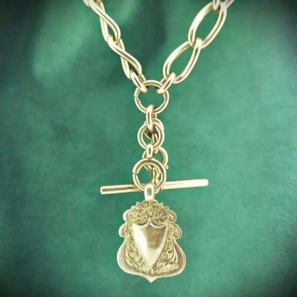 Date 1912-1913! Antique 9ct Rose Gold Albert Chain with Medal