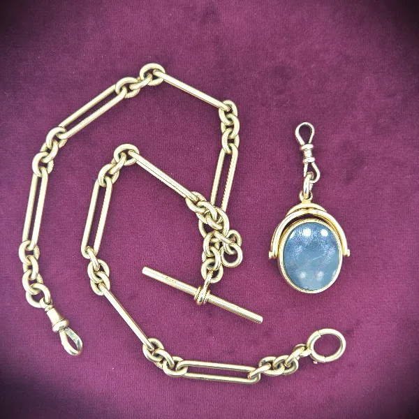 Divine Antique Yellow Gold 18ct Albert Chain with 18ct Fob Pendant