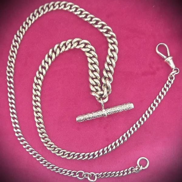 Heavy 9ct Gold Gradated Albert Necklace with T-Bar