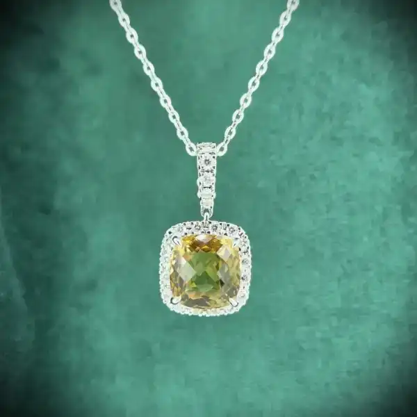 Striking 18ct White Gold Citrine and Diamond Halo Pendant 
