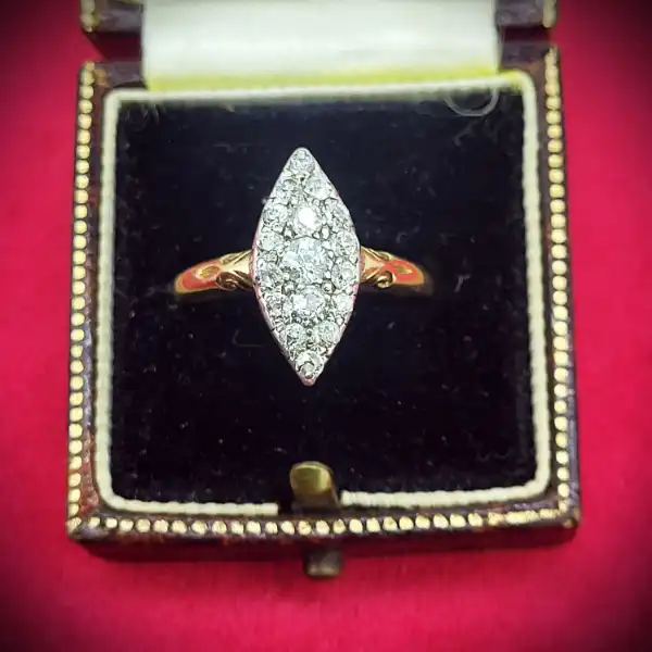 12ct Yellow Gold Diamond Navette Cluster Ring