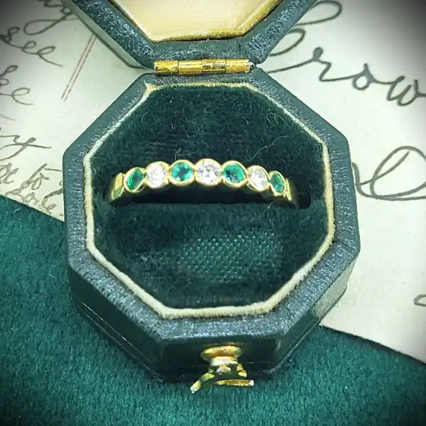 18ct Gold Emerald and Diamond Half Eternity Ring