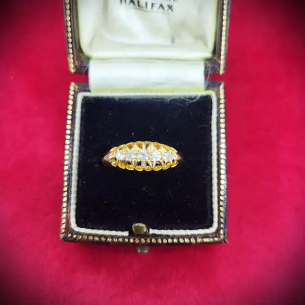 Date 1902! Diamond Boat Ring in 18ct Yellow Gold