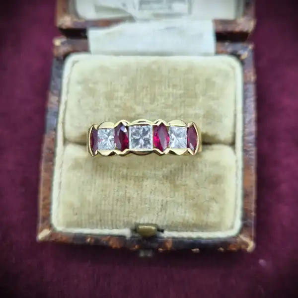 Ruby & Diamond Half Eternity Ring in 18ct yellow Gold