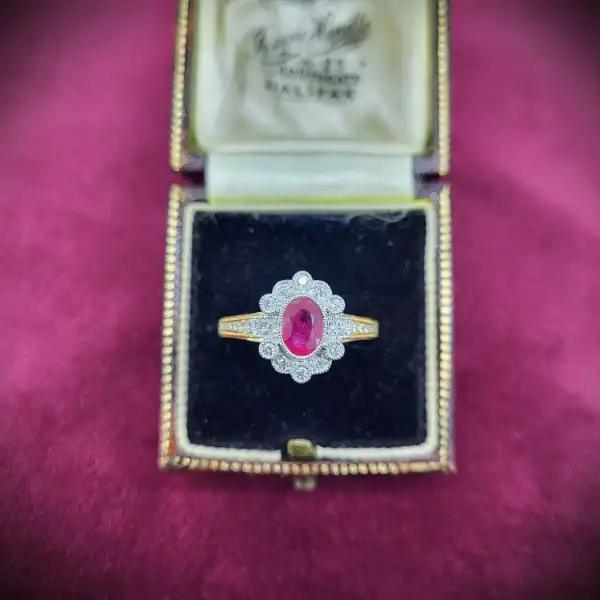 Ruby and Diamond Cluster Ring in 18ct Yellow Gold