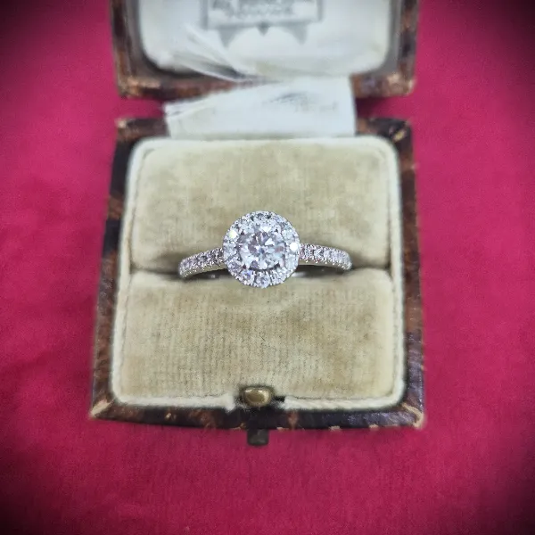 Halo Style Diamond Ring with Diamond Shoulders