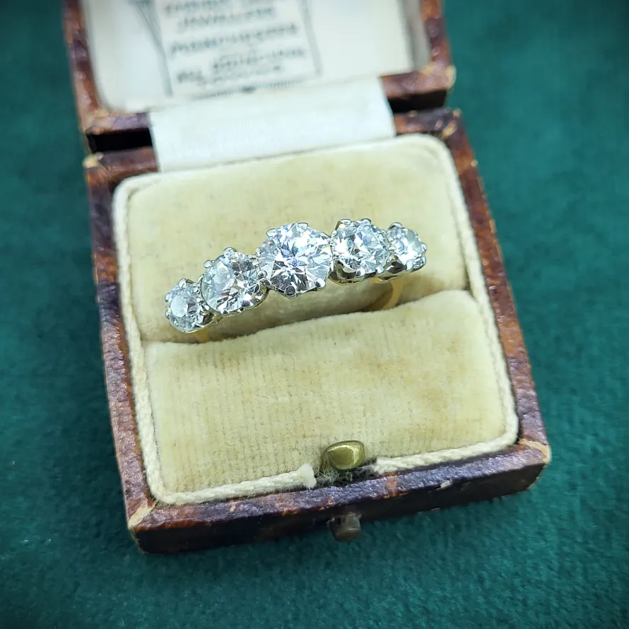 18ct Old European Cut Diamond Five Stone Ring weighing 2.65cts