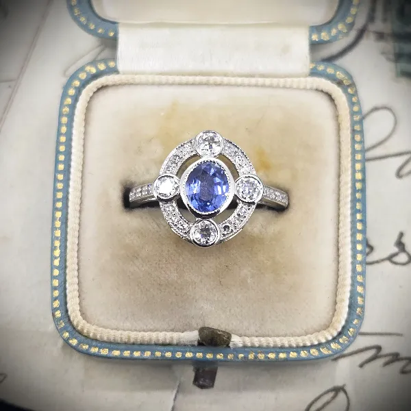 Art Deco Sapphire & Diamond Ring in Platinum