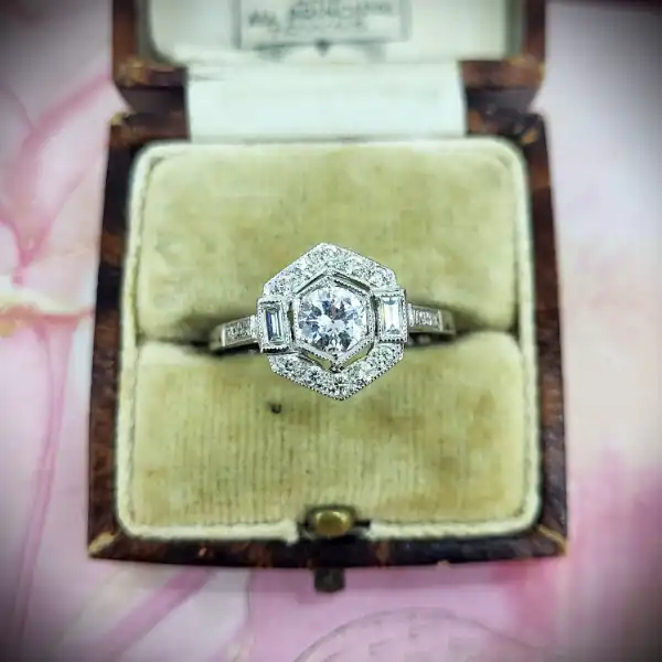 Platinum Diamond Art Deco Ring weighing 0.90cts