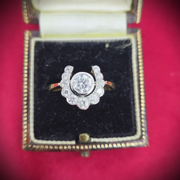 Diamond Horseshoe Ring in Platinum & Yellow Gold