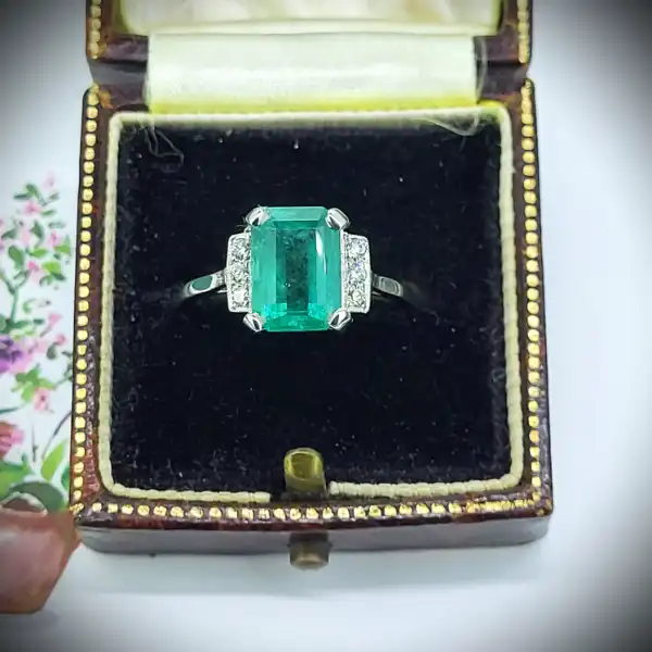 Platinum Emerald and Diamond Ring
