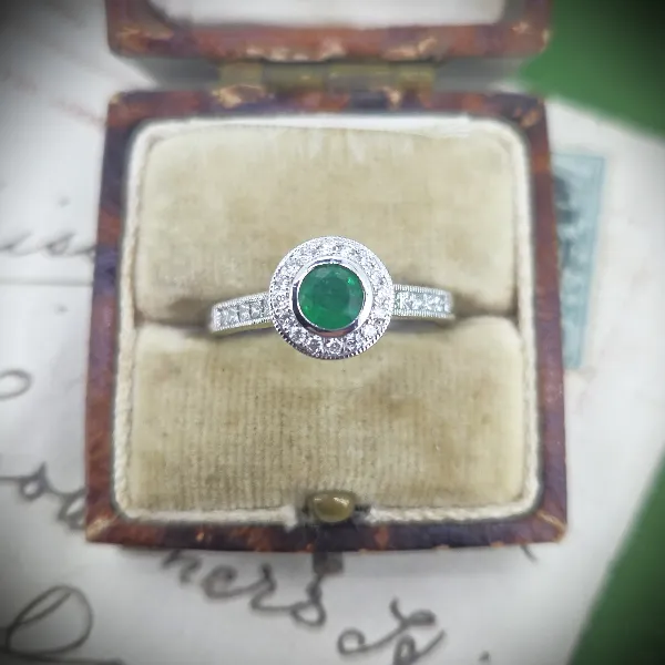 Emerald & Diamond Target Ring in 18ct White Gold