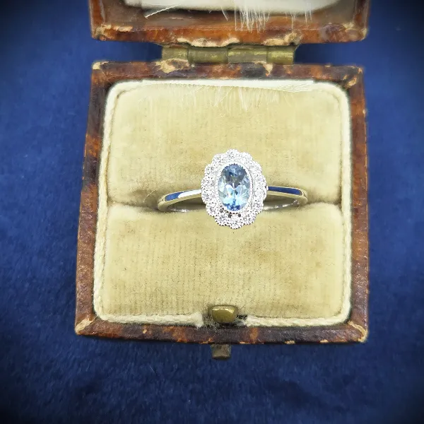 Aquamarine & Diamond Cluster in 18ct White Gold