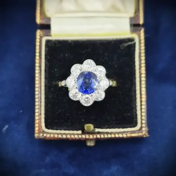 Gorgeous Sapphire & Diamond Victorian Style Cluster Ring