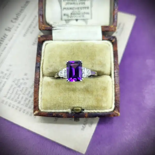 Platinum Amethyst and Diamond Ring