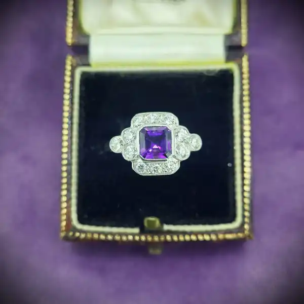 Platinum Amethyst & Diamond Art Deco Ring