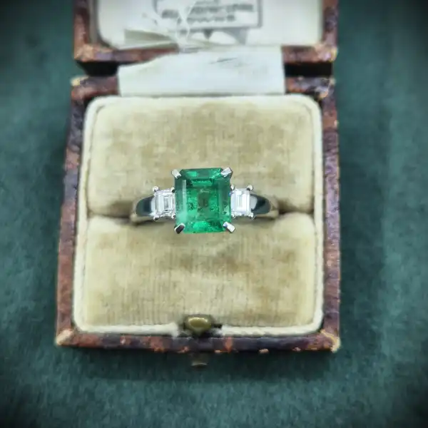 Emerald and Diamond Ring Set in Platinum