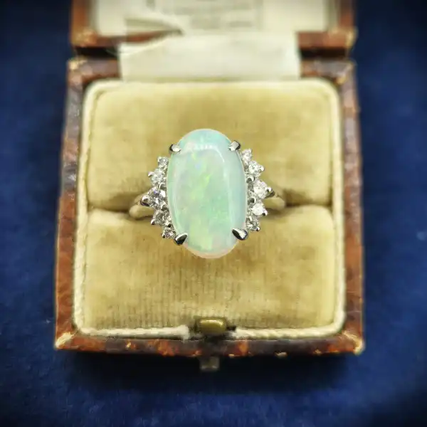 Opal and Diamond Ring in Platinum 