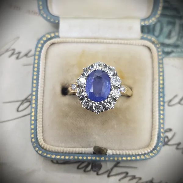 Sapphire & Diamond Cluster in 18ct Yellow Gold