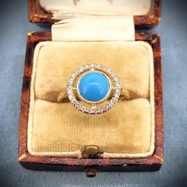 Turquoise and Diamond Target Style Ring