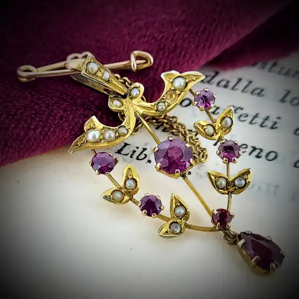Seed Pearl and Ruby Victorian Pin/Pendant